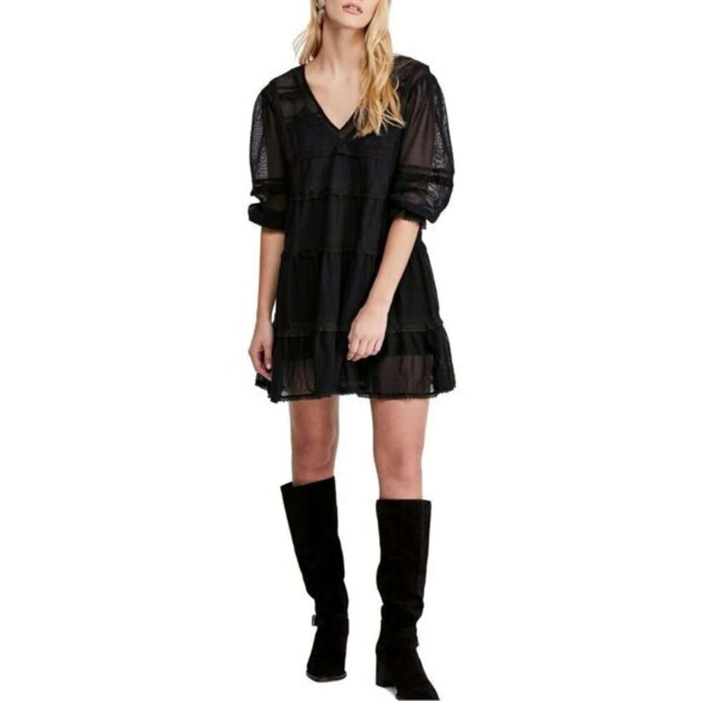 Free People Berlin Trapeze  Embroidered Semi Sheer Lace Slip Mini Dress XS New